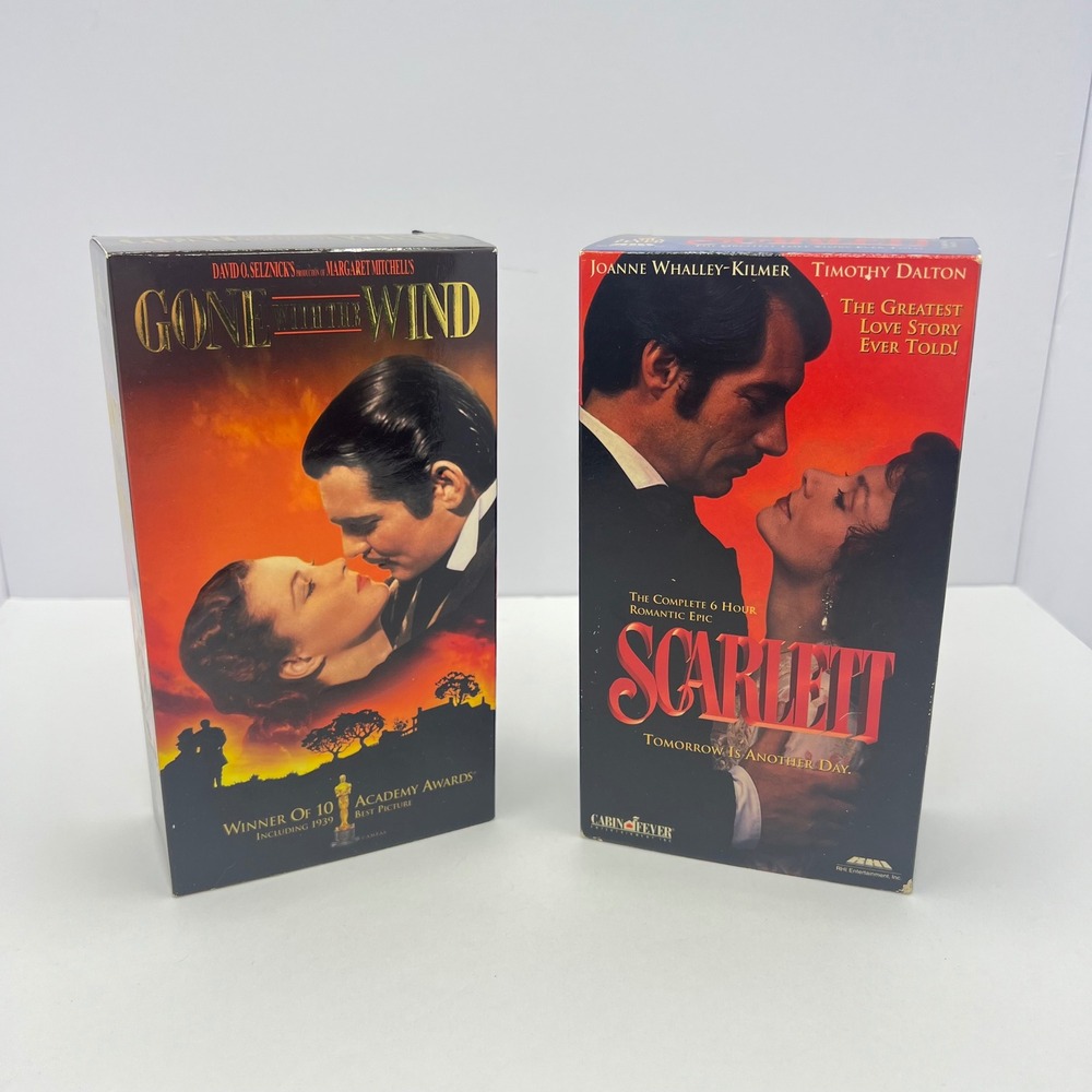 MGM Gone With The Wind & Scarlett VHS Tape Set Classic Movie Sequel Bundle Lot